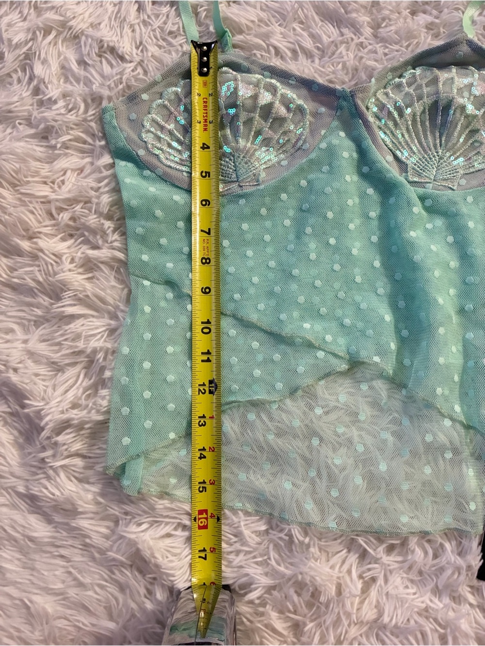 NEW Mermaid Siren Fairycore Festival Rave Y2K Mesh Sheer Sequin Seashell Top L - Picture 9 of 10